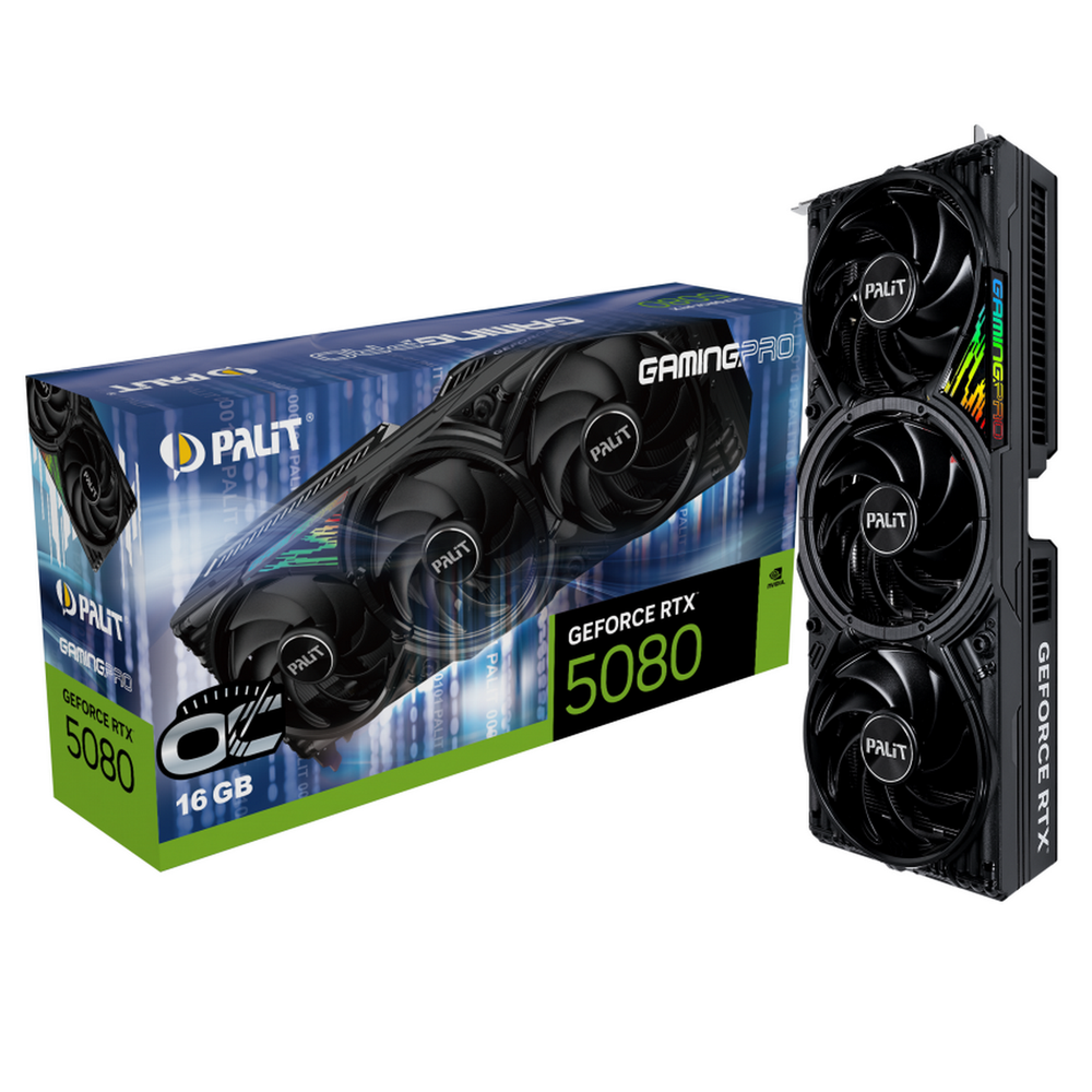 Видеокарта Palit PCI-E 4.0 PA-RTX5080 GAMINGPRO OC NVIDIA GeForce RTX 5080 16Gb 256bit GDDR7 2235/ 21000 HDMIx1 DPx3 HDCP Ret (NE75080S19T2-GB2031A)