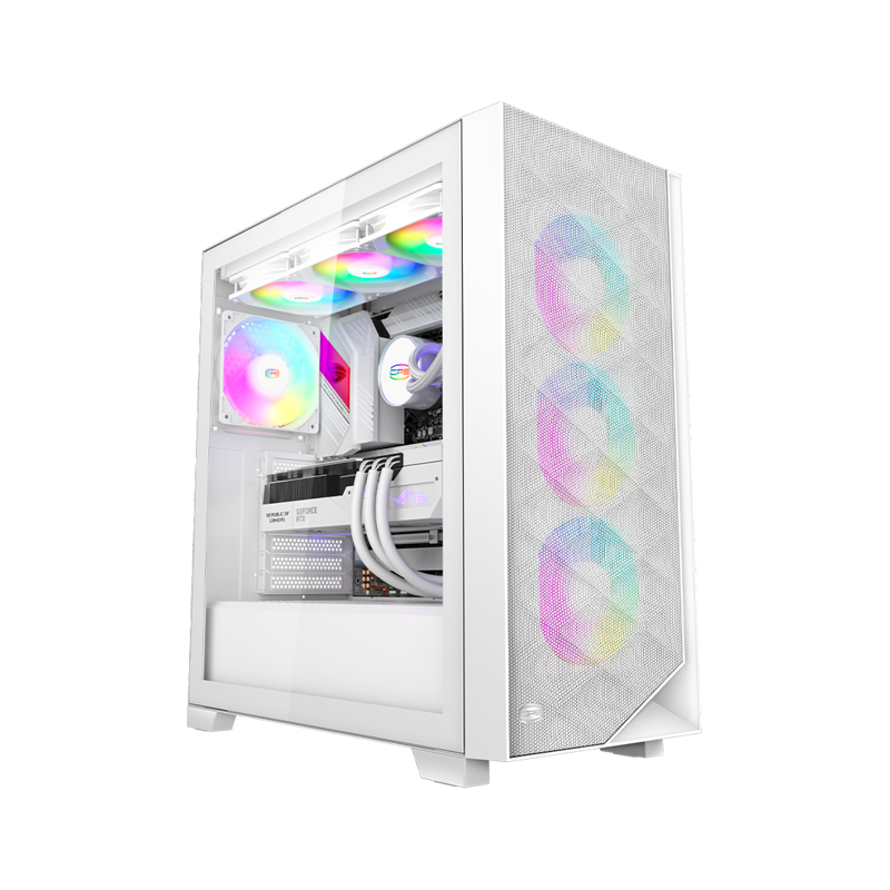 Корпус без блока питания/ PCCooler C3D510 WH ARGB, Tempered Glass Full Tower, White, TG, 0.7 SPCC, 3x120mm ARGB E-ATX, ATX, mATX, mITX 170/390/410mm 2x2.5", 2x3.5", 7xPCI 2xUSB-A 3.0 454.8x220x490.6mm