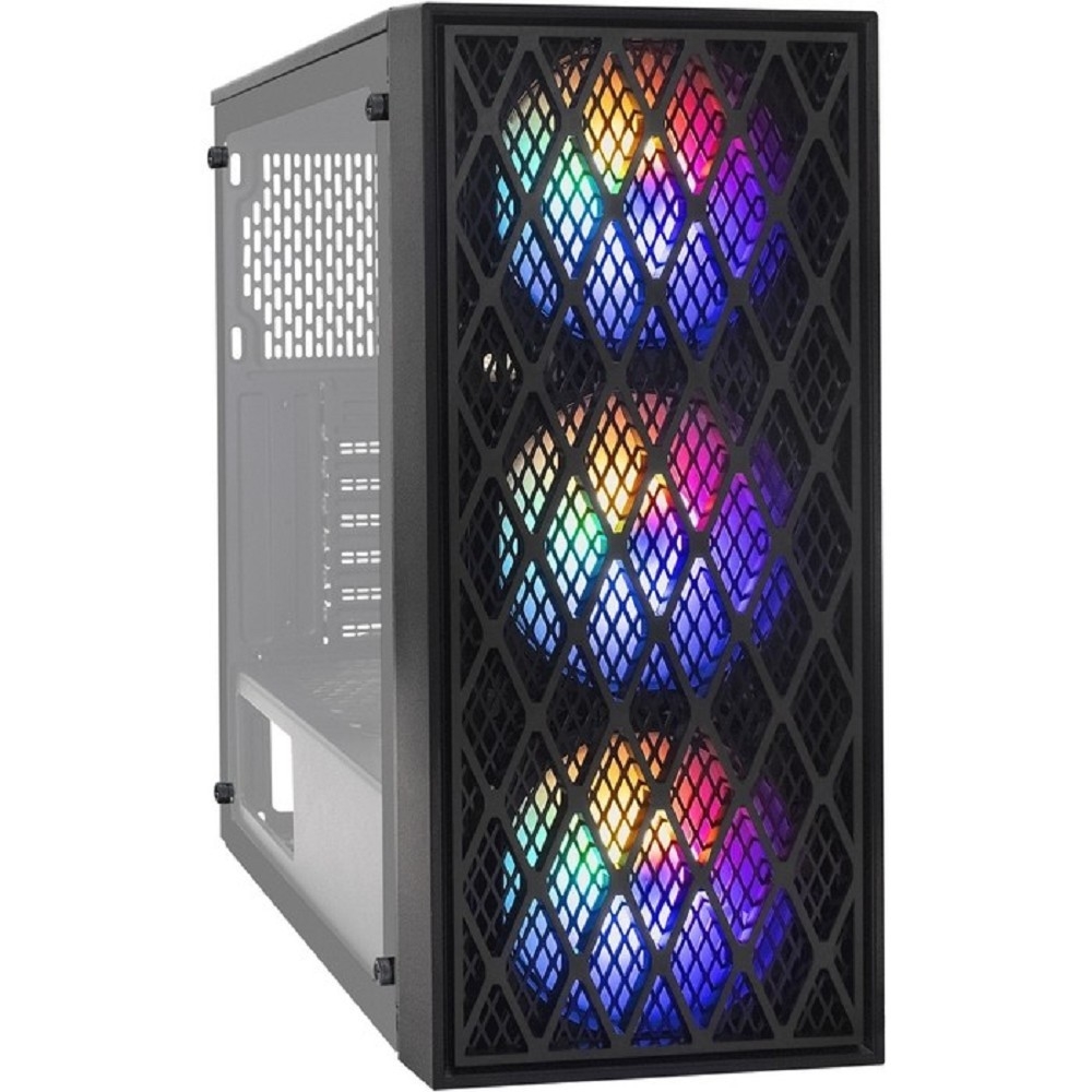 Exegate EX292859RUS Корпус Miditower ExeGate EVO-8243 (ATX, без БП, 2*USB+1*USB3.0, черный, 3 вент. с RGB подсветкой, боковая панель - закаленное стекло)