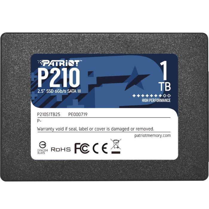 Твердотельный накопитель Patriot P210 SSD 2.5" SATA III 1TB3D TLC NAND 520 Мб/ с 430 Мб/ с (P210S1TB25)