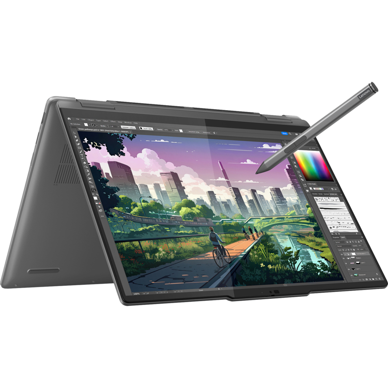 Ноутбук/ Lenovo Yoga 7 2-in-1 14AHP9 14"(1920x1200 IPS)/Touch/AMD Ryzen 5 8640HS(3.5Ghz)/16384Mb/512SSDGb/noDVD/Int:AMD Radeon 760M/Cam/BT/WiFi/71WHr/war 1y/1.61kg/storm grey/noOS + 65W, Pen, RU kbd (83DK006MRK)