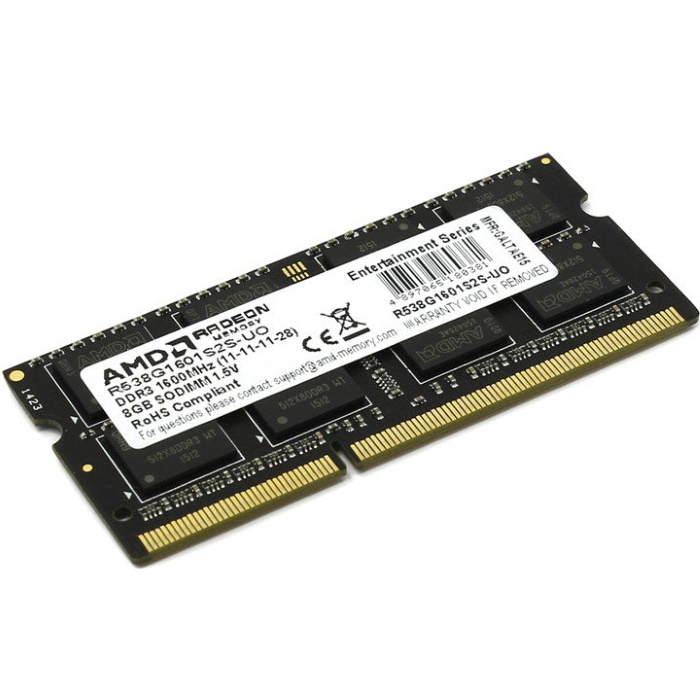 Оперативная память AMD DDR3 8GB 1600MHz PC3-12800 CL11 SO-DIMM 204-pin 1.5V OEM (R538G1601S2S-UO)