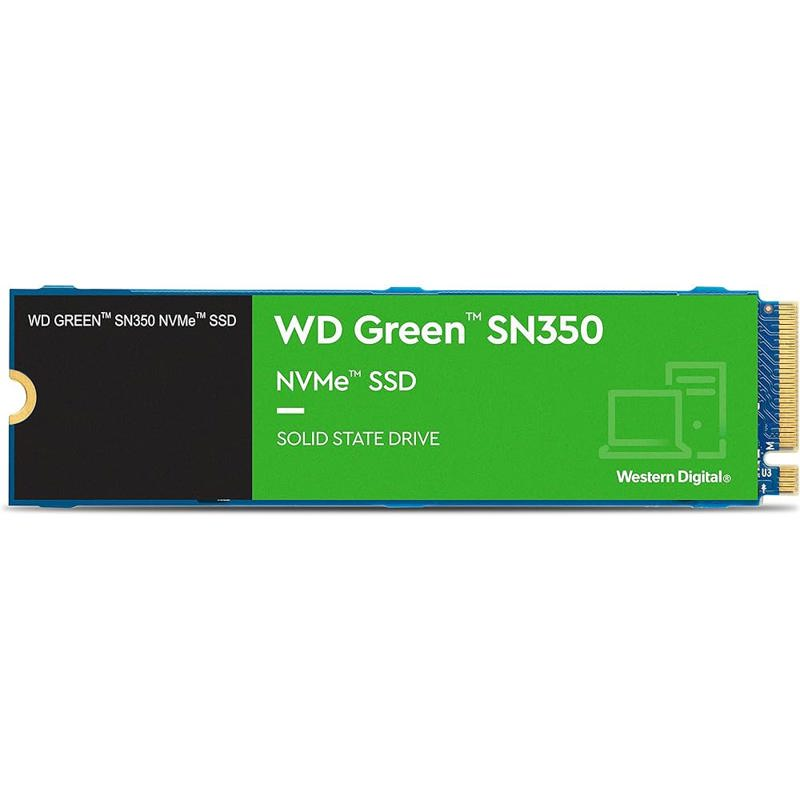 Твердотельный накопитель/ WD SSD Green SN350 NVMe, 500GB, M.2(22x80mm), NVMe, PCIe 3.0 x4, 3D TLC, R/ W 2400/ 1650MB/ s, IOPs 250 000/ 170 000, TBW 60, DWPD 0.1 (12 мес.) (WDS500G2G0C)