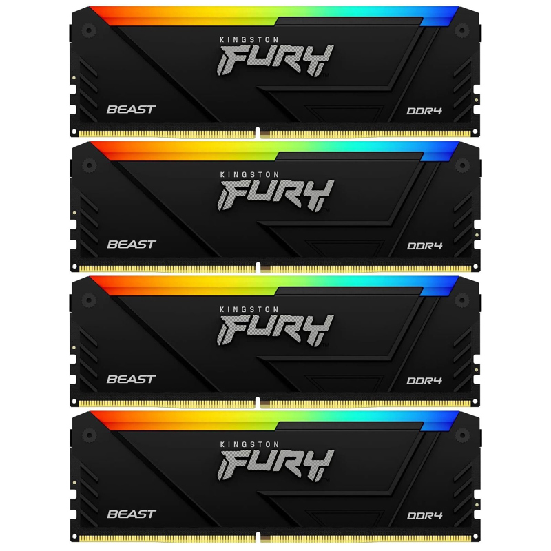 Память оперативная/ Kingston 32GB 2666MT/ s DDR4 CL16 DIMM (Kit of 4) FURY Beast RGB (KF426C16BB2AK4/32)