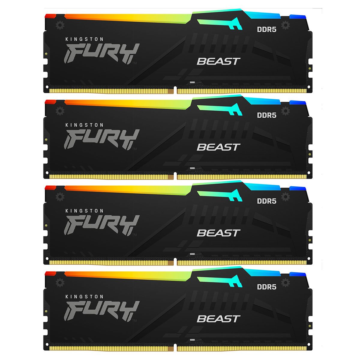 Память оперативная/ Kingston 128GB 5200MT/s DDR5 CL40 DIMM (Kit of 4) FURY Beast RGB XMP (KF552C40BBAK4-128)