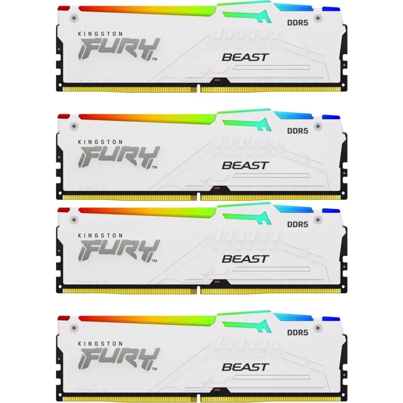 Память оперативная/ Kingston 64GB 5200MT/s DDR5 CL40 DIMM (Kit of 4) FURY Beast White RGB XMP (KF552C40BWAK4-64)