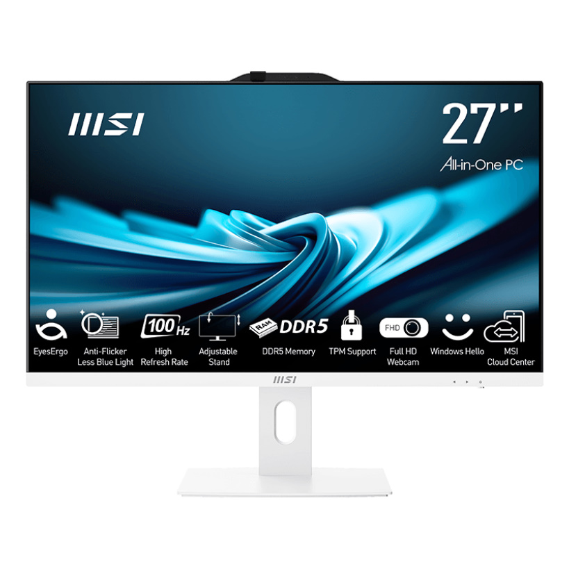 Моноблок MSI PRO AP272P 14M Ci5 16G 512SSD White 27"(1920x1080 (матовый))/ Core i5 14400(1.8Ghz)/ 16Gb/ 512SSDGb/ noDVD/ 770/ BT/ WiFi/ White/ DOS (9S6-AF8322-617)