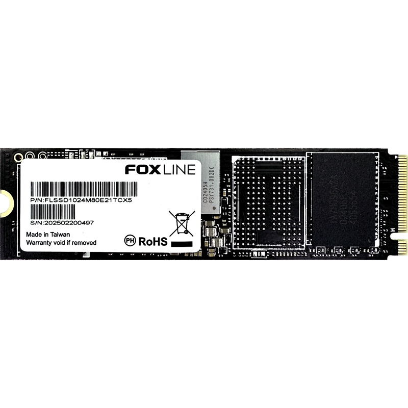 Твердотельный накопитель/ Foxline SSD X5-E21T, 1024GB, M.2(22x80mm), NVMe, PCIe Gen4x4, 3D TLC, R/ W 5100/ 4800MB/ s, IOPs 800 000/ 950 000, TBW 700, DWPD 0.9 (2 года) (FLSSD1024M80E21TCX5)