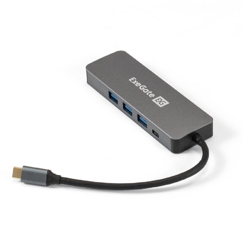 Exegate EX293984RUS Док-станция ExeGate DUB-31C/ PD/ H (кабель-адаптер USB Type-C --> 3xUSB3.0 + PD 60W + HDMI 4K@30Hz, Plug&Play, серый)