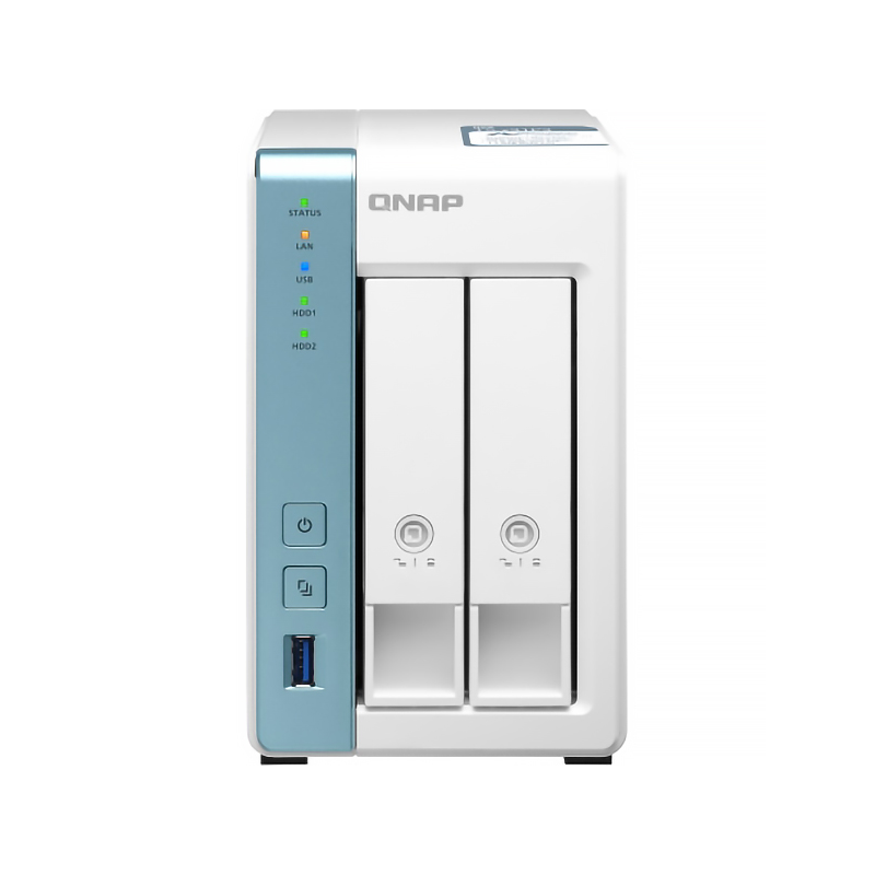 SMB QNAP TS-231P3-4G NAS, 2 trays 3,5"/2,5". 1xGbE RJ-45, 1x2,5 GbE RJ-45. ARM Cortex-A15 Annapurna Labs AL-314 1,7 GHz, 4GB SO-DIMM DDR3 up to 8GB (1x8 GB)