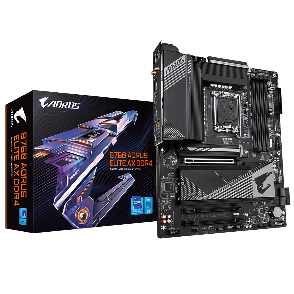 B760 AORUS ELITE AX DDR4, Socket 1700, Intel®B760, 4xDDR4-3200, HDMI+DP, 3xPCI-Ex16, 4xSATA3(RAID 0/ 1/ 5/ 10), 3xM.2, 8Ch Audio, 2.5GbLan, WiFi, (4+4)xUSB2.0, (5+2)xUSB3.2, (1+1)xUSB3.2 Type-C™, ATX, RTL