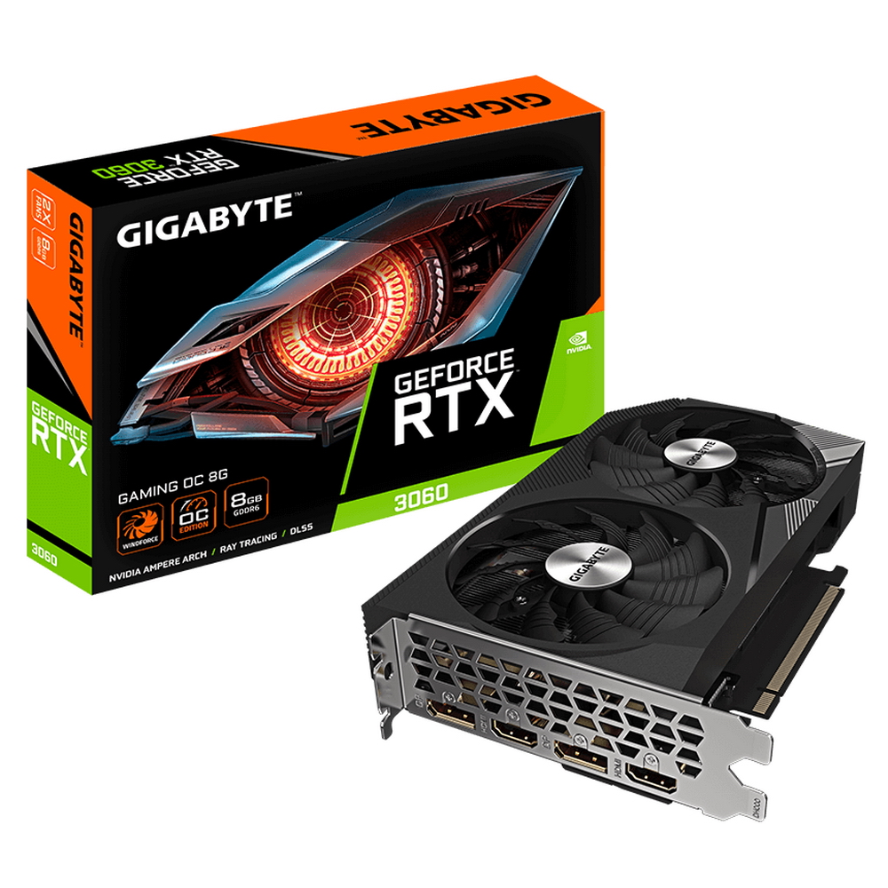 Видеокарта Gigabyte PCI-E 4.0 GV-N3060GAMING OC-8GD 2.0 NVIDIA GeForce RTX 3060 8192Mb 128 GDDR6 1807/ 15000 HDMIx2 DPx2 HDCP Ret