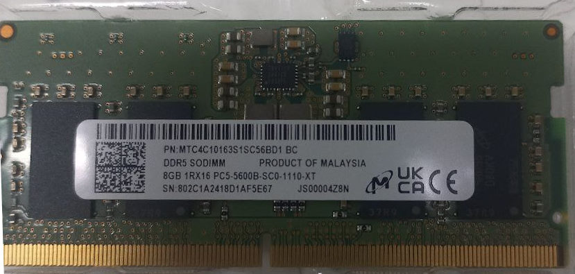 Micron 8GB DDR5 SODIMM 1Rx16 5600MHz (MTC4C10163S1SC56BD1)