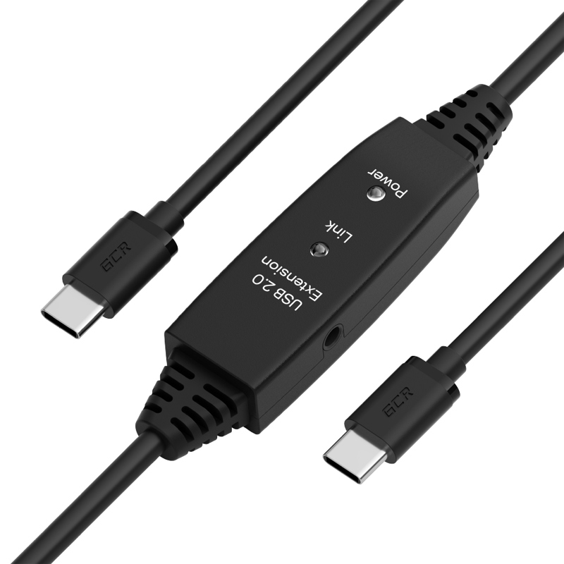 GCR Кабель активный 5.0m TypeC-C USB 2.0, M/M, с усилителем сигнала, разъём для доп.питания, черный, 28/24 AWG (GCR-55585)