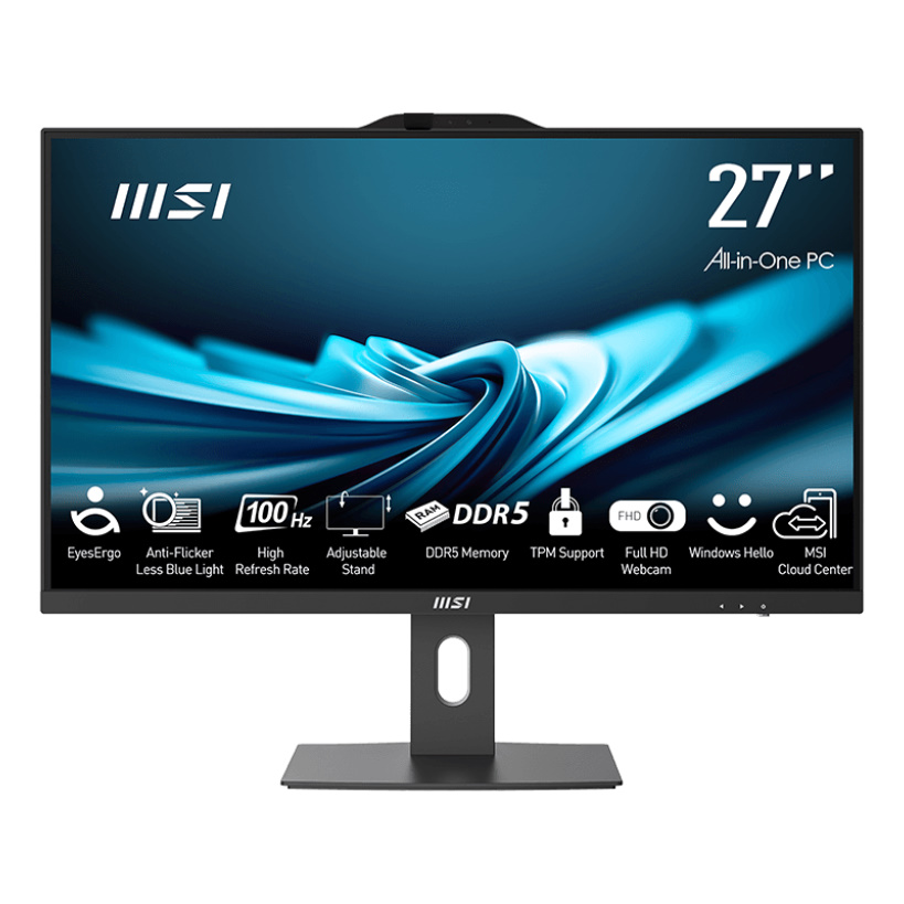 Моноблок MSI Pro AP272P 14M AiO 27" FHD(1920x1080)IPS AG Non-touch, Core i5-14400 (2.5GHz), 8Gb DDR5(1x8Gb), 512GB SSD M.2, Intel UHD, WiFi, BT, camera, WirelessKB&mouse Eng/ Rus,No OS,1y war-ty, Black (9S6-AF8321-813)