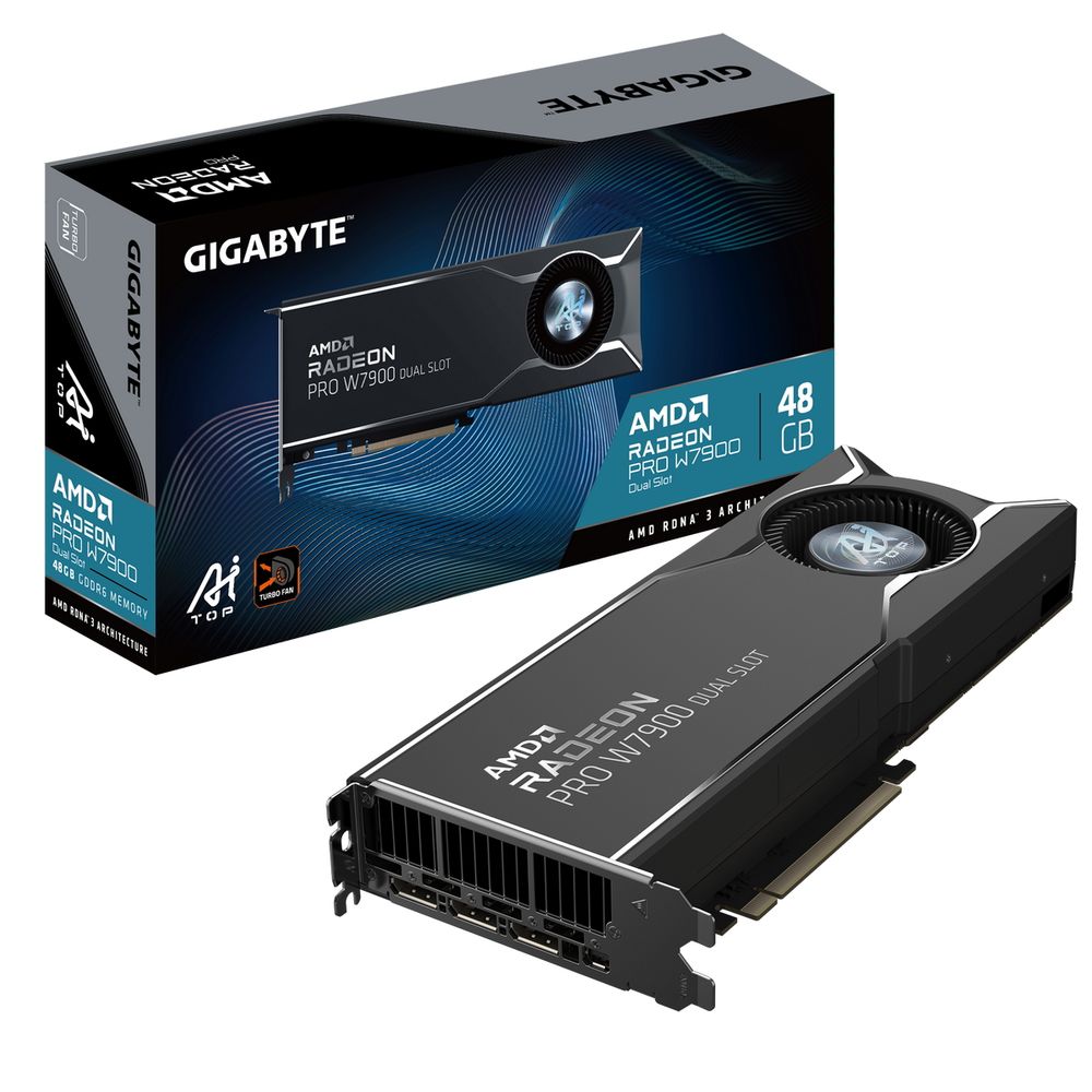 Видеокарта Gigabyte PRO W7900 DUAL SLOT AI TOP 48GB GDDR6 384bit mDP 3xDP BLOWER RTL (W7900 AI TOP 48G)