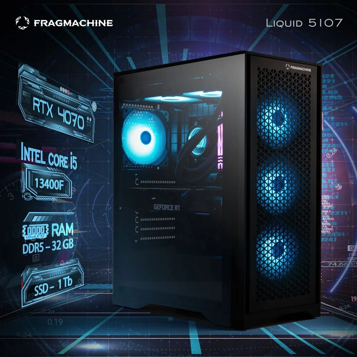 Компьютер FragMachine Liquid 5107 (i5-13400F, DDR5 32GB, SSD 1Tb, RTX 4070, noOS) (L5134R4070)