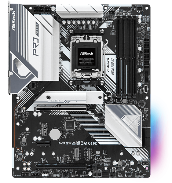 ASROCK B650 PRO RS, AM5, B650, 4*DDR5, 4*SATA, 3*M.2, 3*USB 3.2, 6*USB 2.0, Type-C, 2*PCIx16, 1*PCIx1, 1*M.2 (Key E), HDMI+DP, ATX