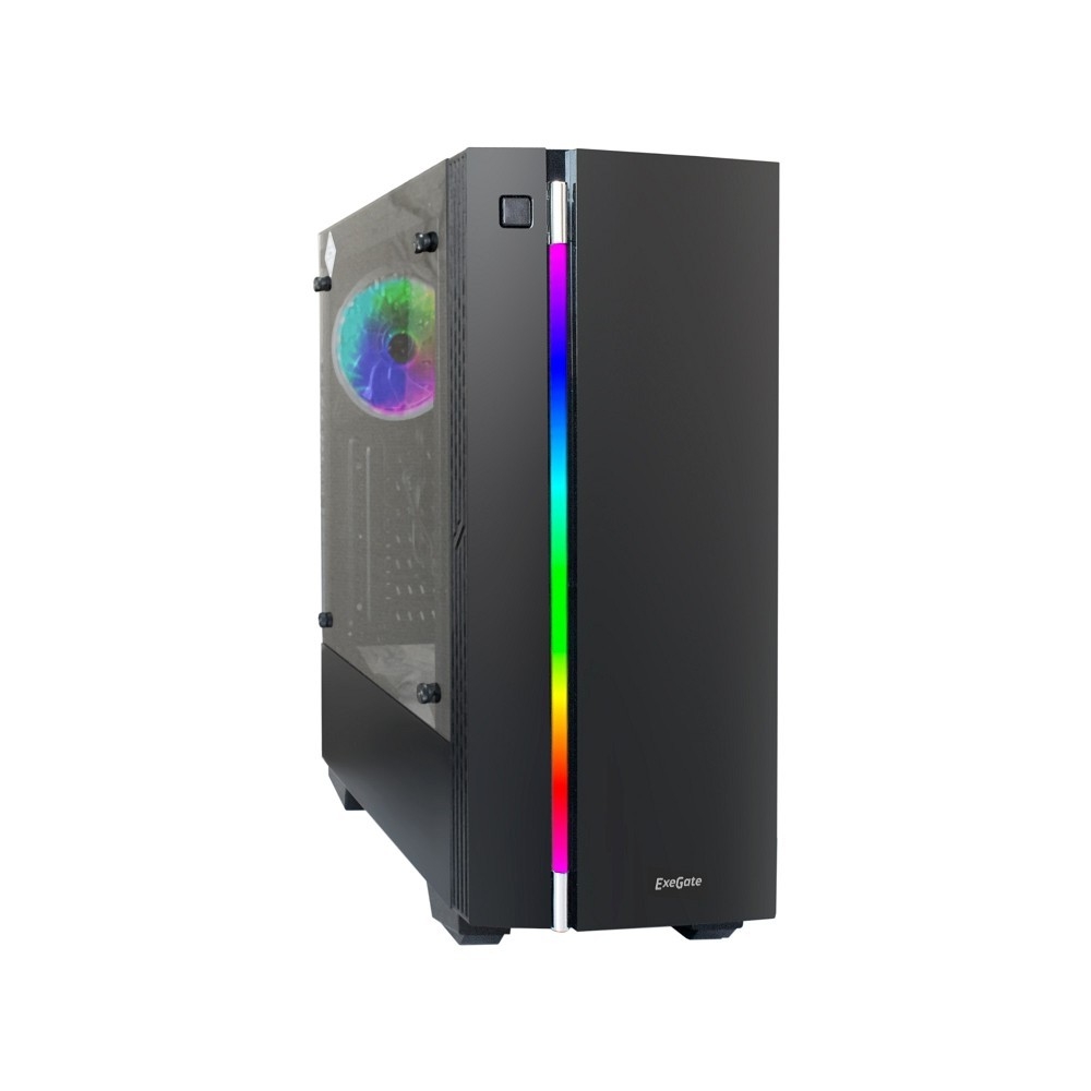 Exegate EX283743RUS Корпус Miditower EVO-9201 Black-RGB light, ATX, , с окном, 2*USB+1*USB3.0, HD Audio