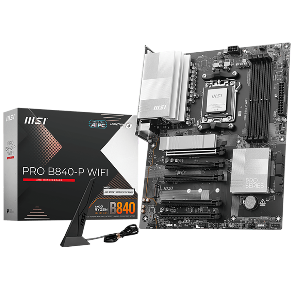 Материнская плата MSI PRO B840-P WIFI ,B840,AM5,4DDR5,5PCI-Ex16,2M.2,4SATA3,2USB10G(1A+1C),5USB5G