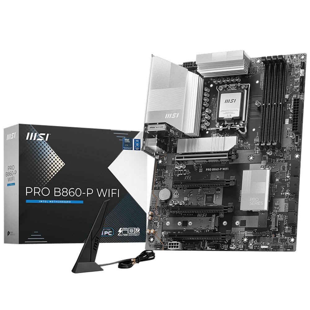 Материнская плата MSI PRO B860-P WIFI B860, LGA1851, 4*DDR5, 4*PCIEx16, 3*M.2, 1*TypeC, 2*USB3.2Gen2, 6*USB3.2Gen1, 8*USB2.0, 4*SATA3.0, 5G, Type-C DP, DP, HDMI, ATX, RTL