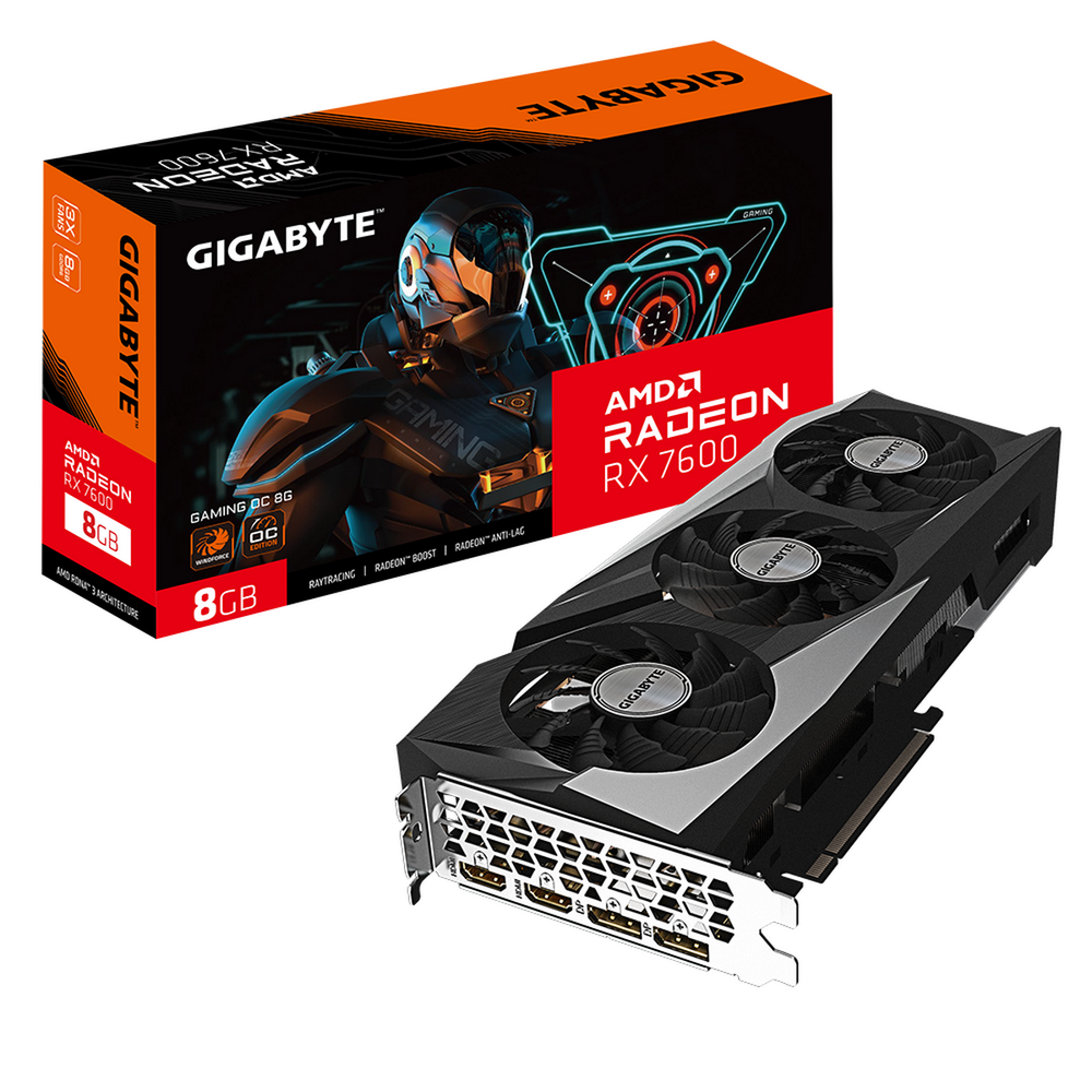 Видеокарта Gigabyte RX7600 GAMING OC 8GB GDDR6 128bit 2xDP 2xHDMI 3FAN RTL (GV-R76GAMING OC-8GD 1.1)