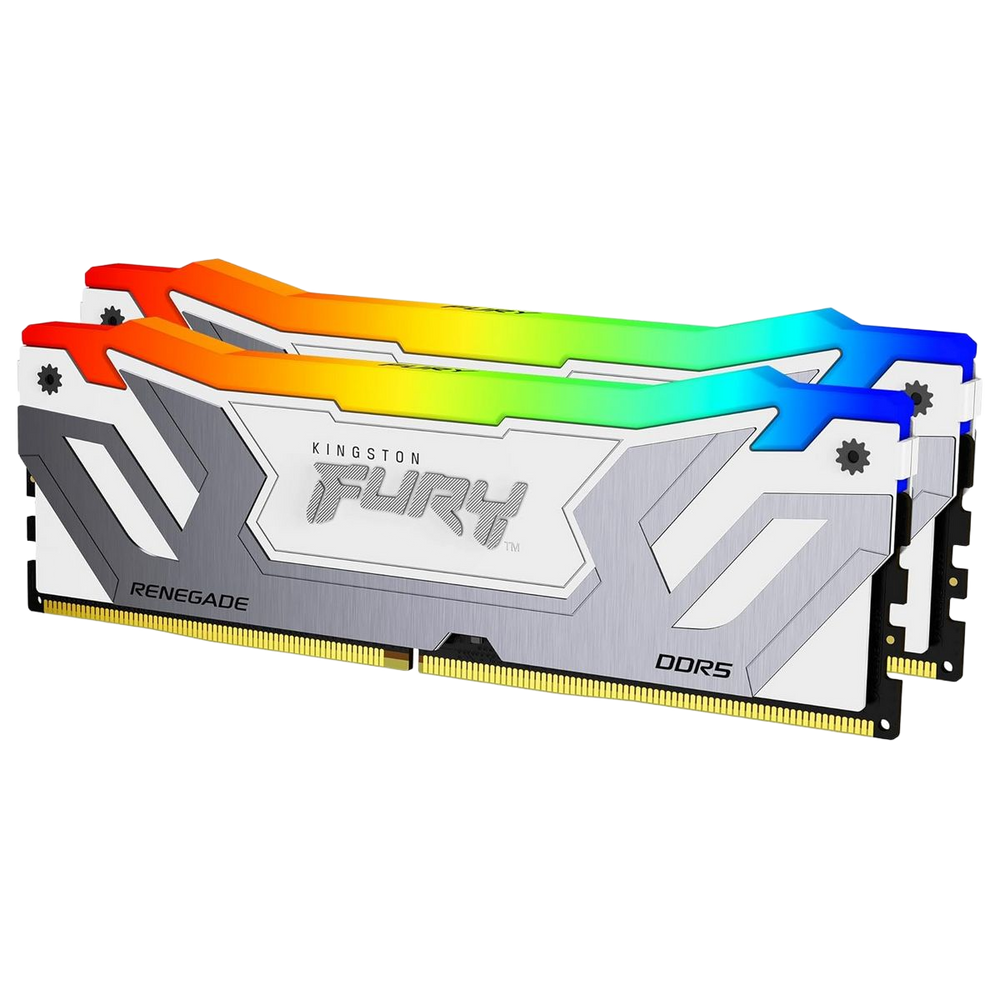 Модуль памяти Kingston KF584CU40RWAK2-48 48GB DDR5 8400 CUDIMM FURY Renegade Silver/ White RGB Gaming Memory Non-ECC, CL40, 1.45V, Heat Shield, Kit (2x24GB), XMP, RTL