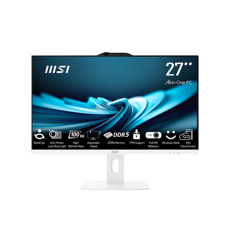 Моноблок/ MSI PRO AP272P 14M 27"(1920x1080 (матовый))/Intel Core i5 14400(2.5Ghz)/8192Mb/512PCISSDGb/noDVD/Int:Intel UHD Graphics 730/Cam/BT/WiFi/war 1y/4.63kg/White/noOS + Wireless KB+M (9S6-AF8322-665)