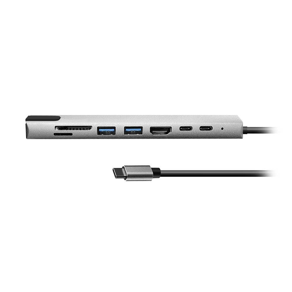 Bion Мульти переходник USB Type-C - 2*USB Type-C/2*USB-A 3.0/HDMI/SD/TF/RJ-45 100мб/с, 100W, длина кабеля 20см [BXP-A-USBC-MULTI-01]