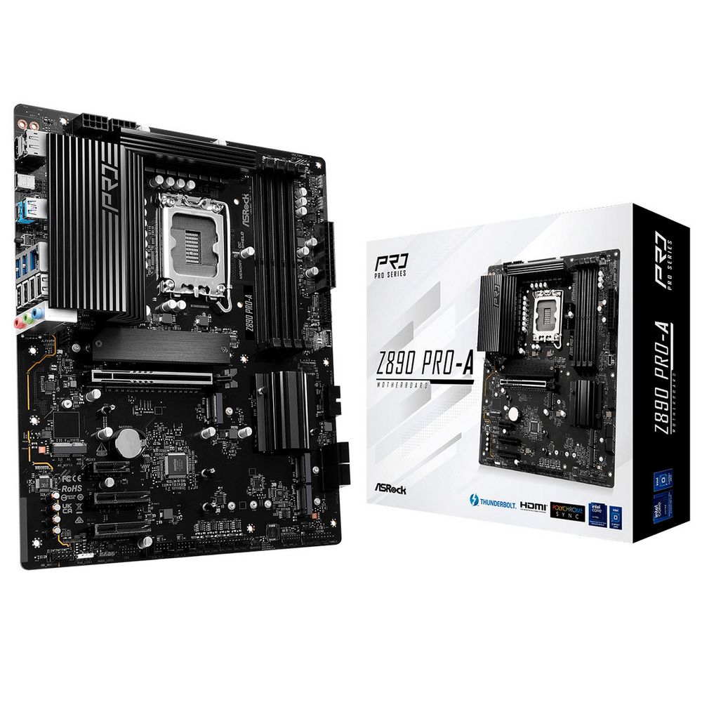 ASROCK Z890 PRO-A, LGA1851, Z890, 4*DDR5, 4*SATA, 4*M.2, 4*USB 3.2, 4*USB 2.0, Type-C, 1*PCIx16, 2*PCIx4, 1*M.2 (Key E), HDMI+DP, ATX