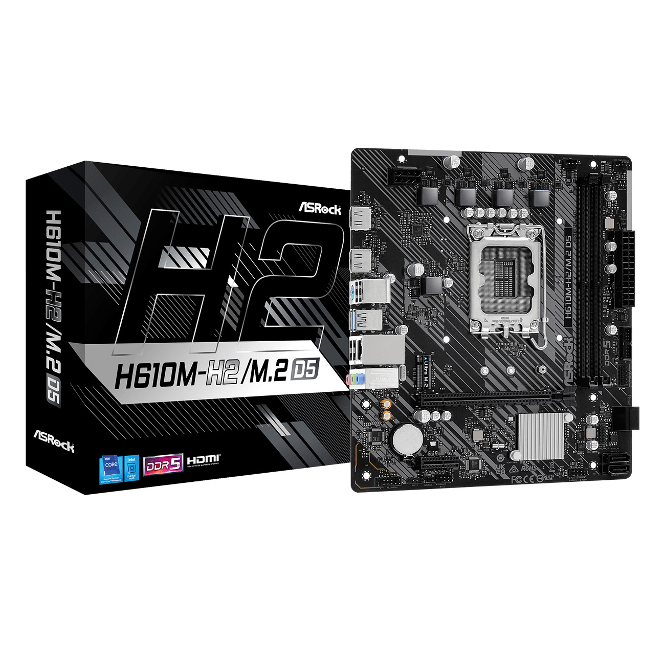 ASROCK H610M-H2/M.2 D5, LGA1700, H610, 2*DDR5, 4*SATA, 1*M.2, 2*USB 3.2, 4*USB 2.0, 1*PCIx16, 1*PCIx1, 2*HDMI, mATX