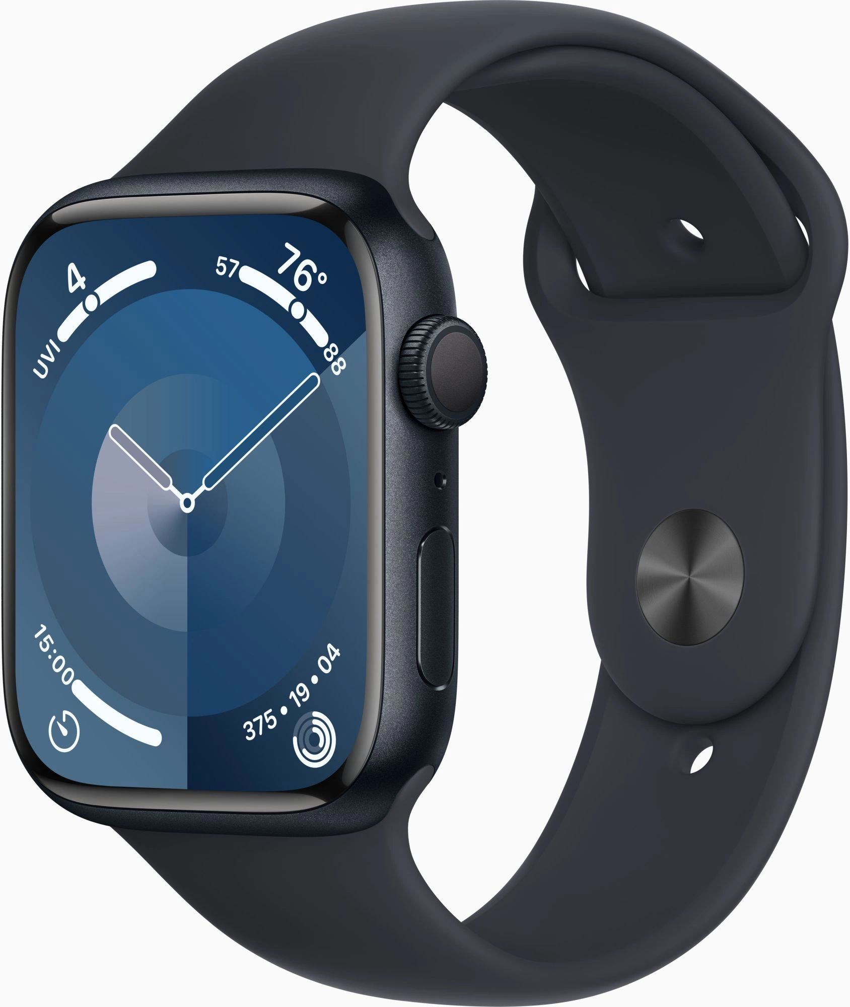 Смарт-часы Apple Watch Series 9 A2980 45мм OLED корп.темная ночь Sport Band рем.темная ночь разм.брасл.:M/ L (MR9A3LW/ A) (MR9A3LW/A)