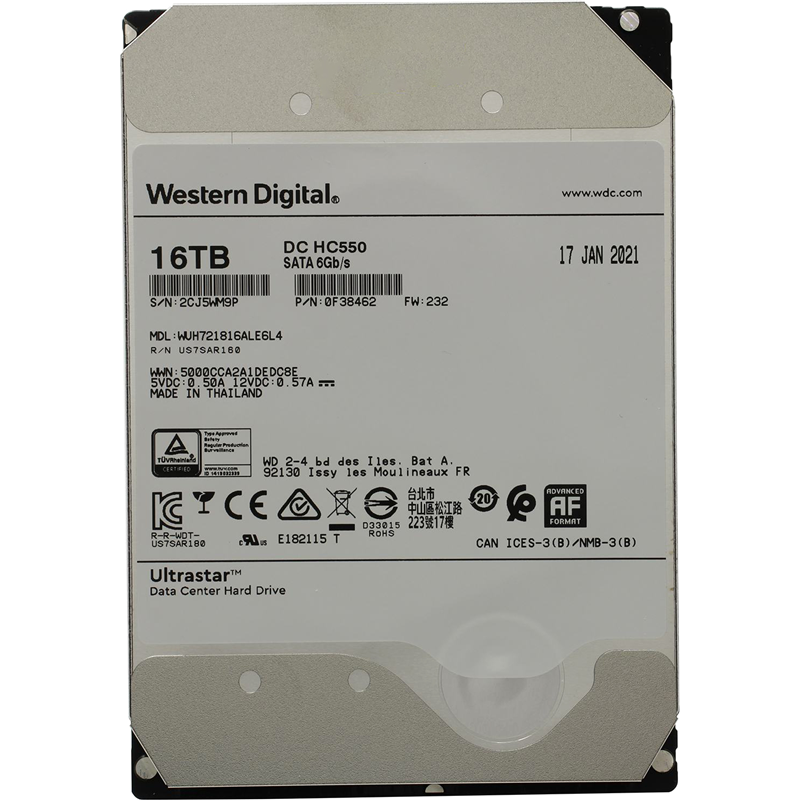 HDD WD/ HGST SATA Server 16Tb Ultrastar DC HC550 7200 6Gb/ s 512MB 1 year ocs (WUH721816ALE6L4)