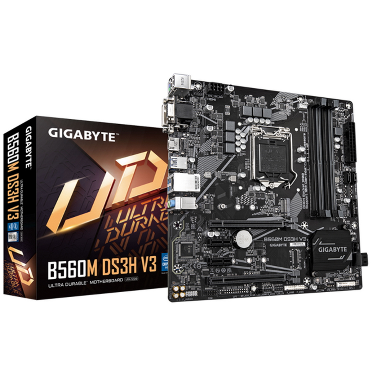 B560M DS3H V3, Socket 1200, Intel®H470, 4xDDR4-3200, DVI-D+HDMI+DP, 1xPCI-Ex16, 2xPCI-Ex1, 6xSATA3, 2xM.2, 8 Ch Audio, GLan, (2+2)xUSB2.0, (3+2)xUSB3.2, (1+0)xUSB3.2 Type-C™, 1xPS/ 2, mATX, RTL