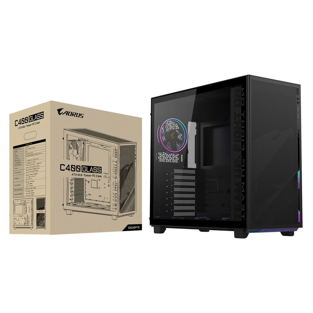 Корпус для ПК Gigabyte AORUS C400G MidTower, ATX, USB-C x1, USB 3.0 x2, Audio I/ O, Black,TG (GB-AC400G)