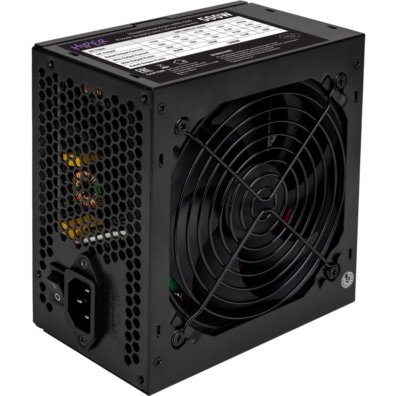 блок питания для ПК 500 Ватт/ PSU HIPER ECO HPN-500 (ATX 2.31, 500W, noPFC, 120mm fan, Black), BOX