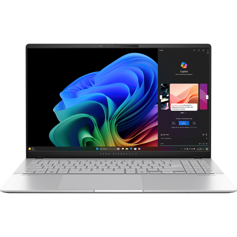 Ноутбук ASUS Vivobook S 15 S5507QA-MA013W 15.6"(2880x1620 OLED)/ SnapdragonxPlus X1P-42-100(3.4Ghz)/ 16Gb/ 1Tb SSD/ noDVD/ BT/ WiFi/ 70WHr/ 1.42kg/ Cool Silver/ Win11Home + алюм корп (90NB14Q2-M00B40)