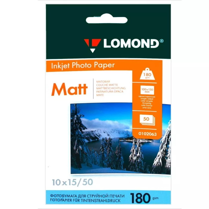 Бумага Lomond 0102063 10x15/ 180г/ м2/ 50л./ белый матовое для струйной печати