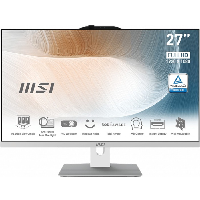 Моноблок MSI Modern AM272P 12M AiO 27" FHD IPS AG, Core i3-100U, 16GB DDR5(2x8GB),512GB SSD, WiFi, BT, WirelessKB&mouse, NoOS, White (9S6-AF8232-863)