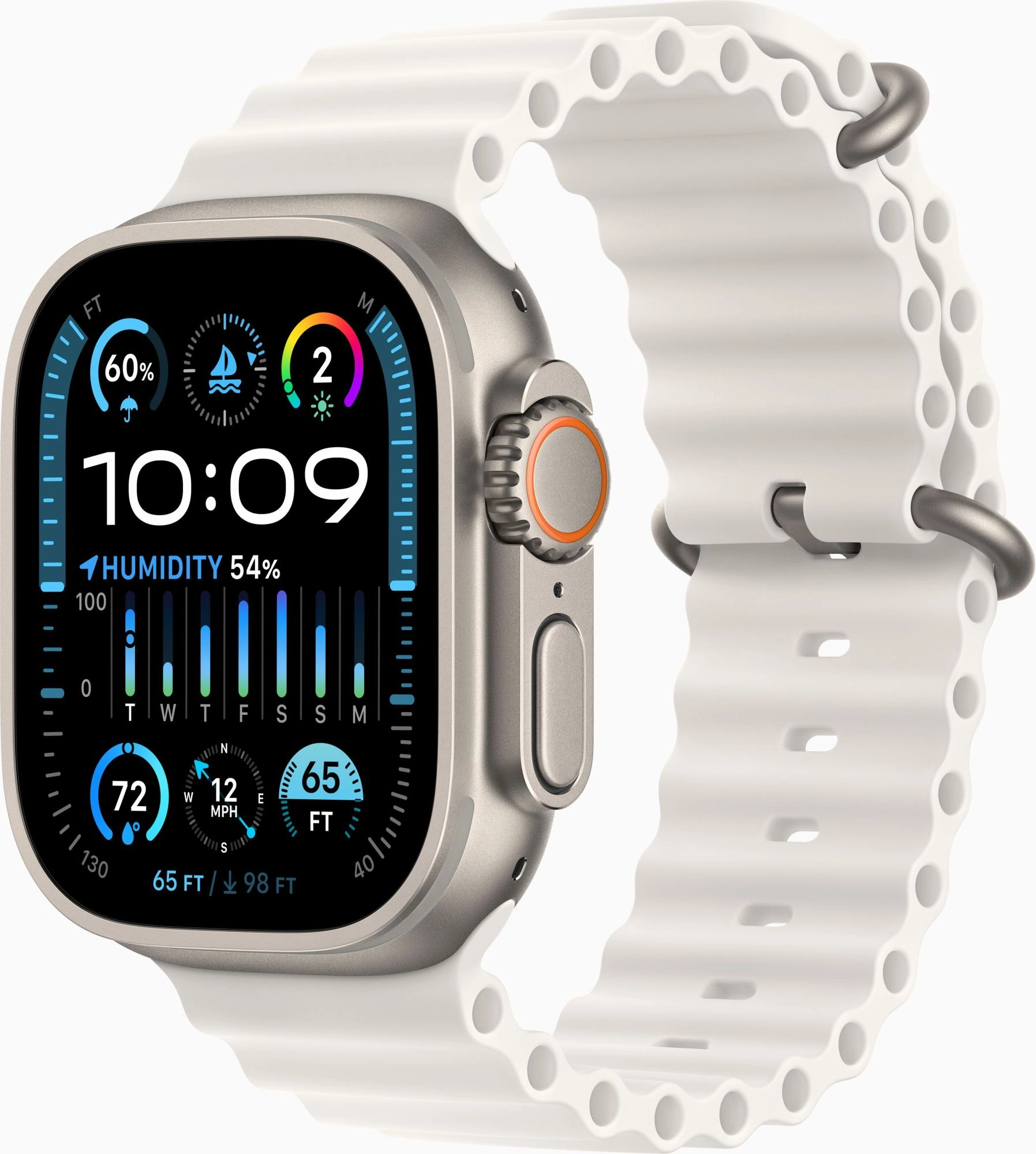 Смарт-часы Apple Watch Ultra 2 A2986 49мм OLED корп.титан Ocean band рем.белый разм.брасл.:130-200мм (MREJ3LW/ A) (MREJ3LW/A)