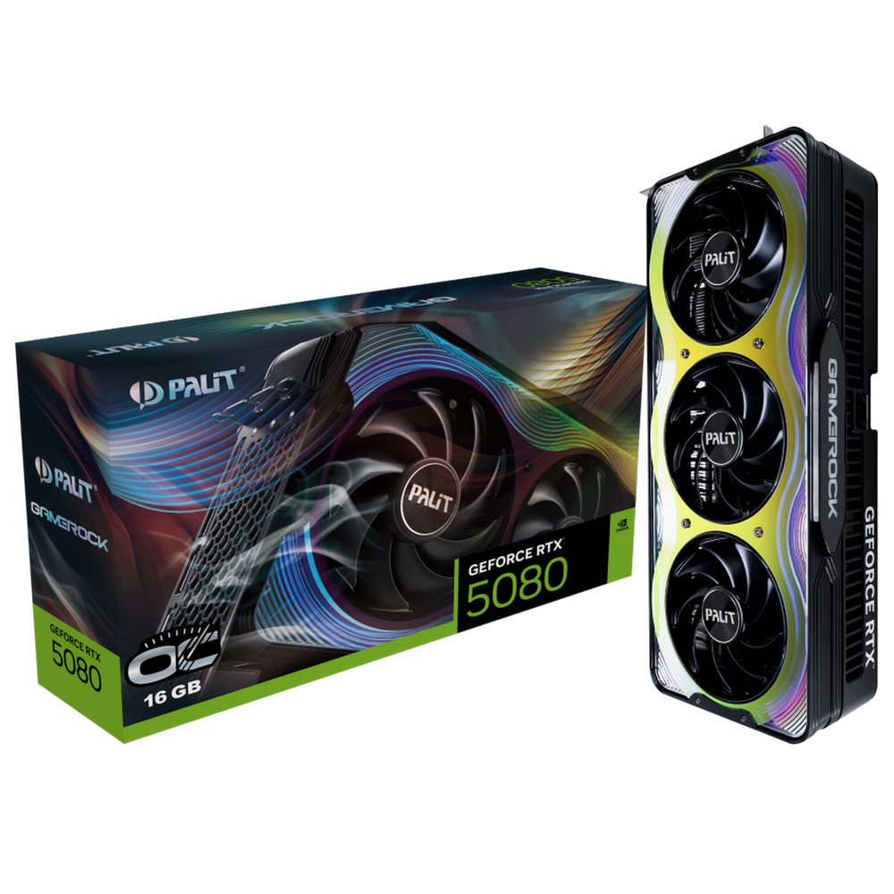 Видеокарта Palit RTX5080 GAMEROCK OC 16GB GDDR7 256bit 3xDP HDMI 3FAN RTL (NE75080T19T2-GB2030G)