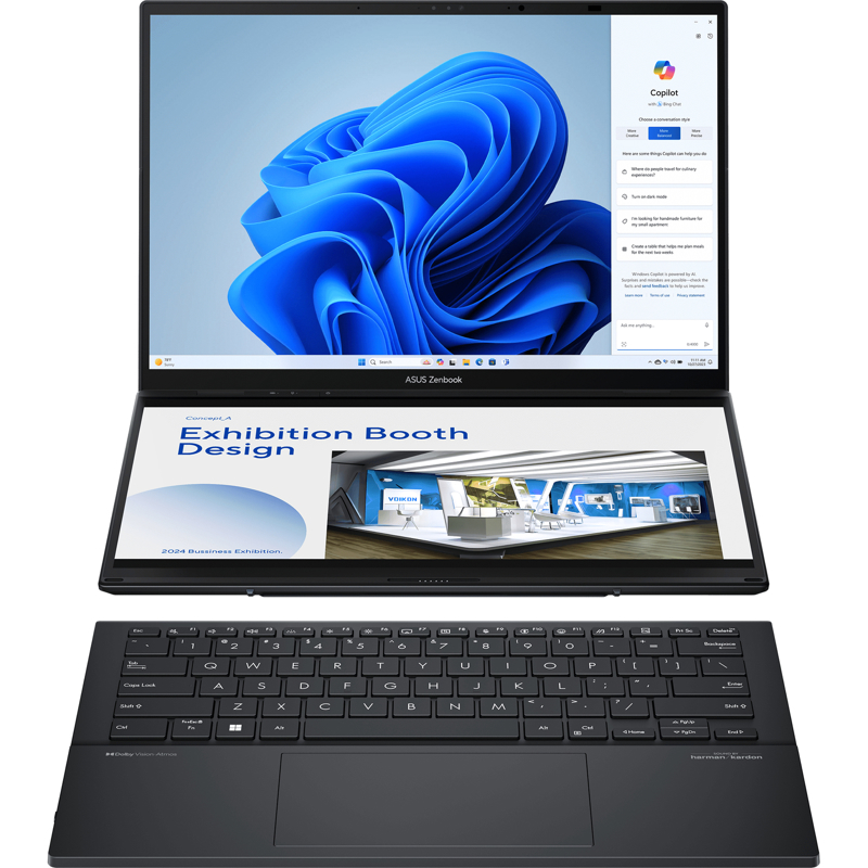 Ноутбук Asus ZenBook Duo UX8406MA-QL339W Core Ultra 9 185H 32Gb SSD1Tb Intel Arc 14" OLED Touch FHD+ (1920x1200) Windows 11 Home grey WiFi BT Cam Bag (90NB12U1-M00HW0)