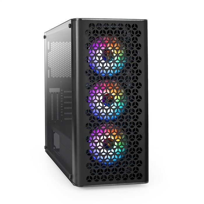 Exegate EX296077RUS Корпус Miditower ExeGate EVO-9202-EVO800 (ATX, БП EVO800RGB с вент. 12 см, с окном, 1*USB+1*USB3.0, аудио, черный, 3 вент. 12см с RGB подсветкой)