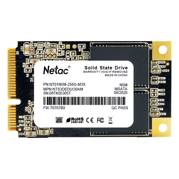 Netac SSD N5M 256GB mSATA SATAIII 3D NAND, R/ W up to 540/ 490MB/ s, TBW 140TB, 3y wty (NT01N5M-256G-M3X)