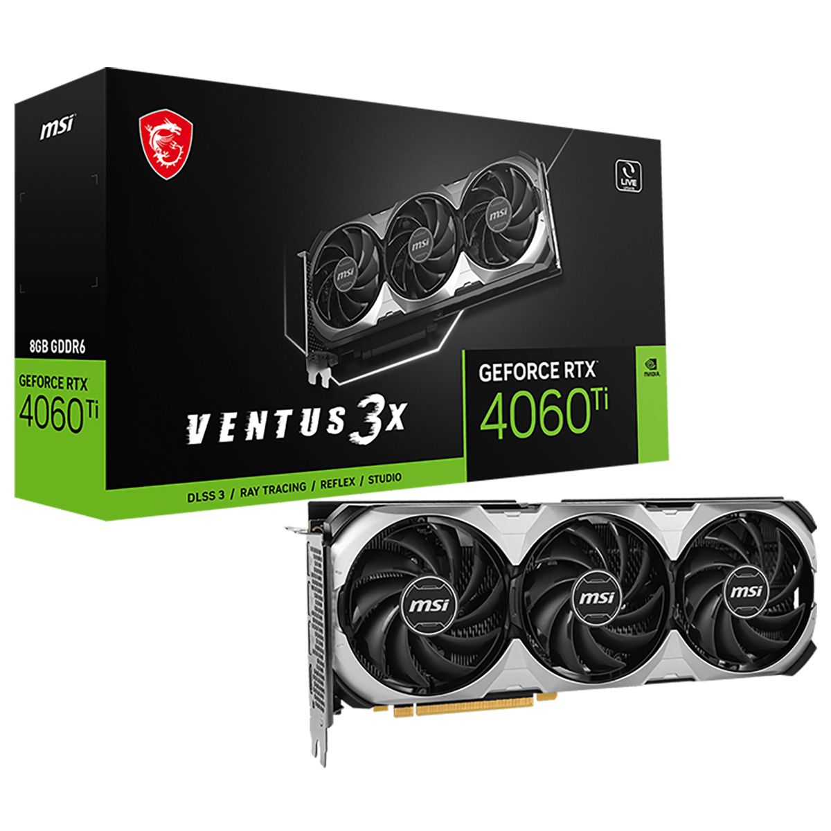 Видеокарта MSI PCI-E 4.0 RTX 4060 Ti VENTUS 3X E 8G NVIDIA GeForce RTX 4060TI 8Gb 128bit GDDR6 2535/ 18000 HDMIx1 DPx3 HDCP Ret