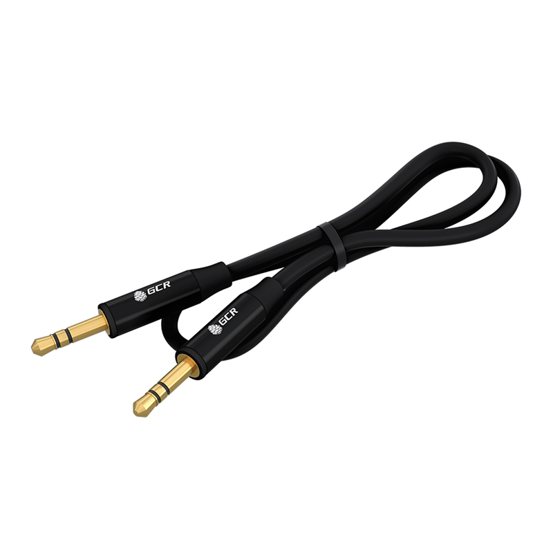 GCR Кабель 1.0m аудио jack 3.5mm/ jack 3.5mm черный, GOLD, AL case черный, M/ M, GCR-53496