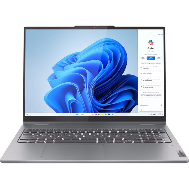 Ноутбук/ Lenovo IdeaPad 5 2-in-1 16AHP9 16"(2048x1280 OLED)/ Touch/ AMD Ryzen 7 8845HS(3.8Ghz)/ 16384Mb/ 512SSDGb/ noDVD/ Int:AMD Radeon 780M/ Cam/ BT/ WiFi/ 57WHr/ war 1y/ 1.9kg/ luna grey/ noOS + 65W, Pen, RU kbd (83DS003WRK)