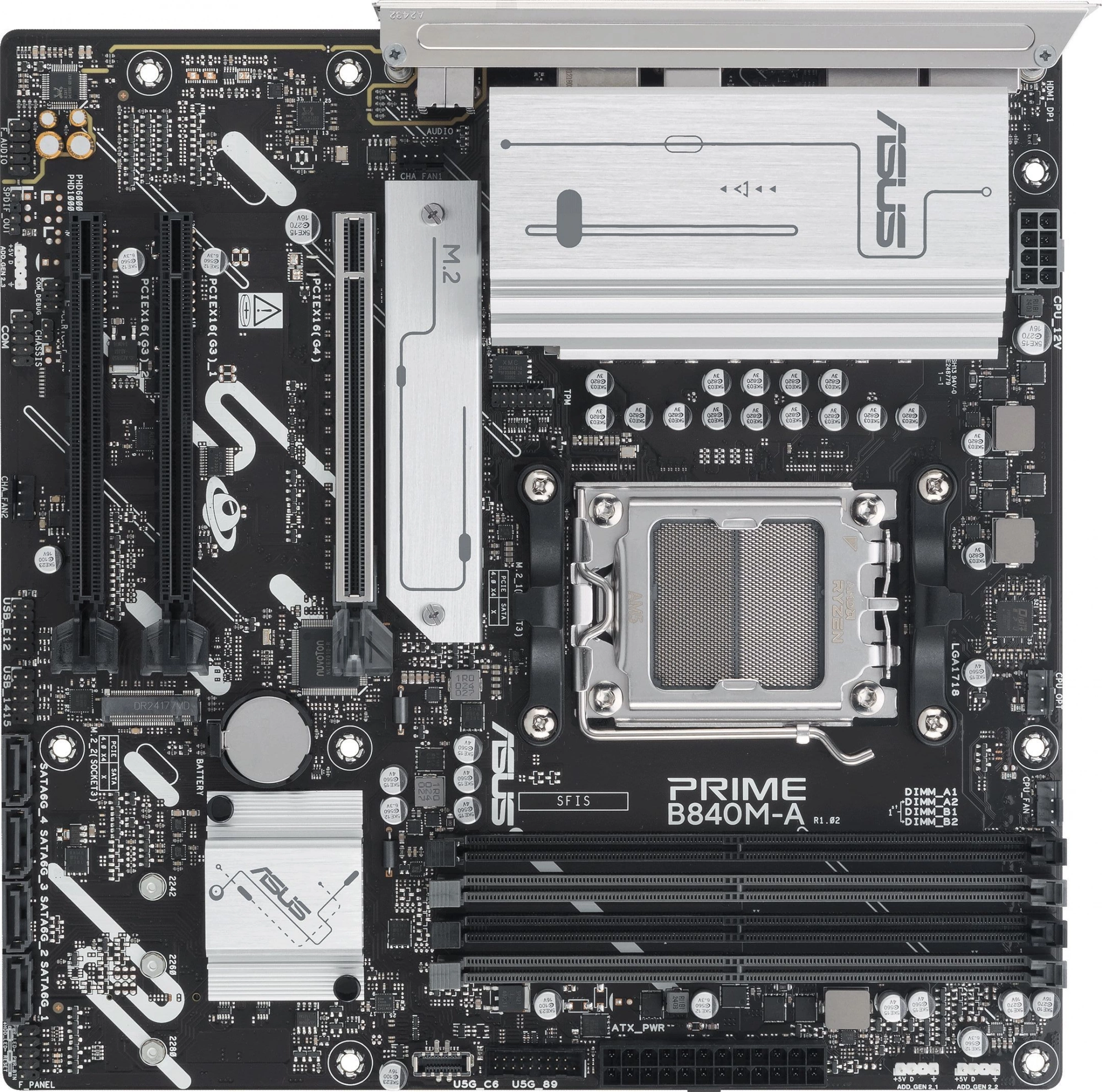 Материнская плата ASUS PRIME B840M-A-CSM, AM5, B840, 4*DDR5, 4*SATA, 3*M.2, 2*USB 3.2, 4*USB 2.0, Type-C, 4*PCIx16, 2* DP+HDMI, mATX; 90MB1J10-M0EAYC