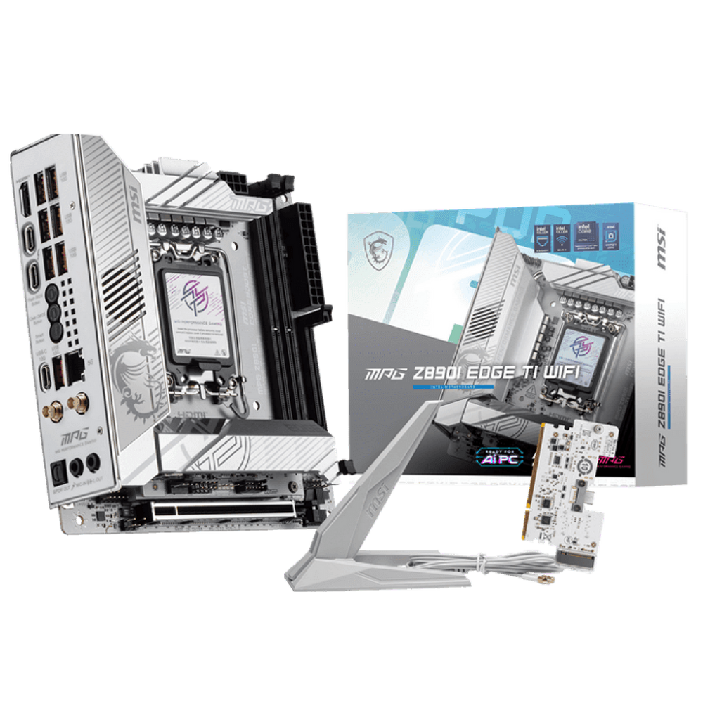 Материнская плата MSI MPG Z890I EDGE TI WIFI Z890, LGA1851, 4*DDR5, 2*PCIEx16, 1*PCIEx1, 5*M.2, 2*TypeC, 4*USB3.2Gen2, 6*USB3.2Gen1, 5*USB2.0, 4*SATA3.0, 5G, 2*Type-C DP, HDMI, ATX, RTL