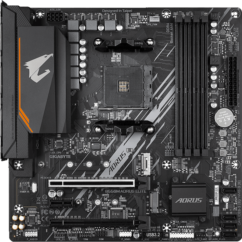 Материнская плата Gigabyte B550M AORUS ELITE Soc-AM4 AMD B550 4xDDR4 mATX AC`97 8ch(7.1) GbLAN RAID+DVI+HDMI